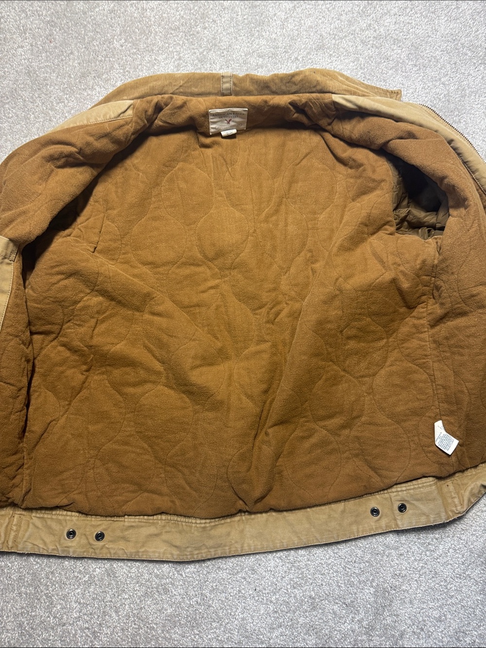 AMERICAN EAGLE MENS XL KHAKI CANVAS CHORE FIELD JACKET COAT CORDUROY COLLAR WORK - Picture 8 of 17